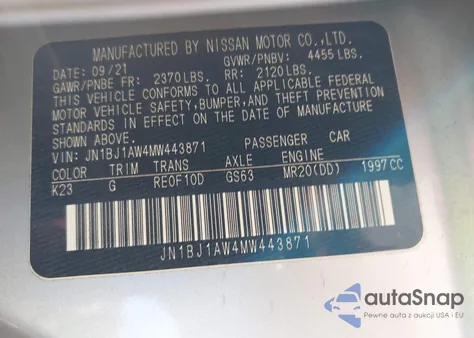 2021 Nissan Rogue Spor S Awd Xtronic Cvt из США, поврежденный, VIN JN1BJ1AW4MW443871